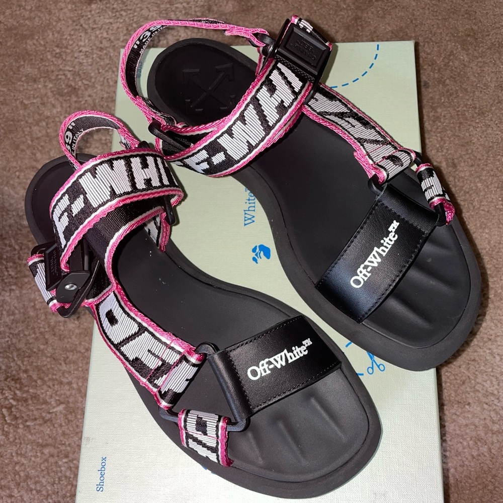 Off-White Trek Logo Sandals Pink White Black Pre-owned Size 39 EU or 9 US